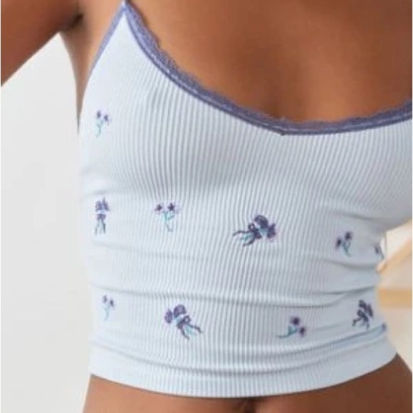 Out From Under Women Blue Floral Ribbed Seamless Cami Tank Top Size L Y2K Trend - Picture 2 of 9
